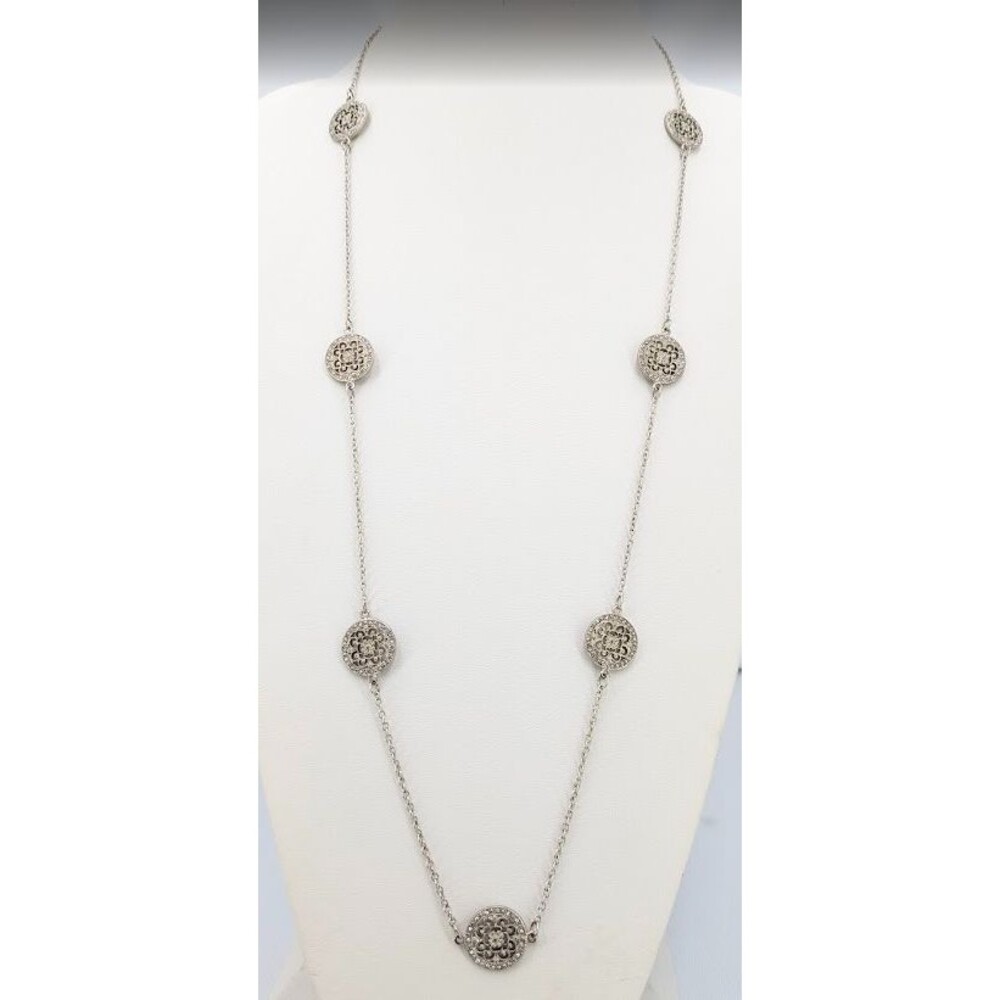 Silver Tone Filigree Circle Station Necklace Layering Lobster Clasp 39 in 24 g